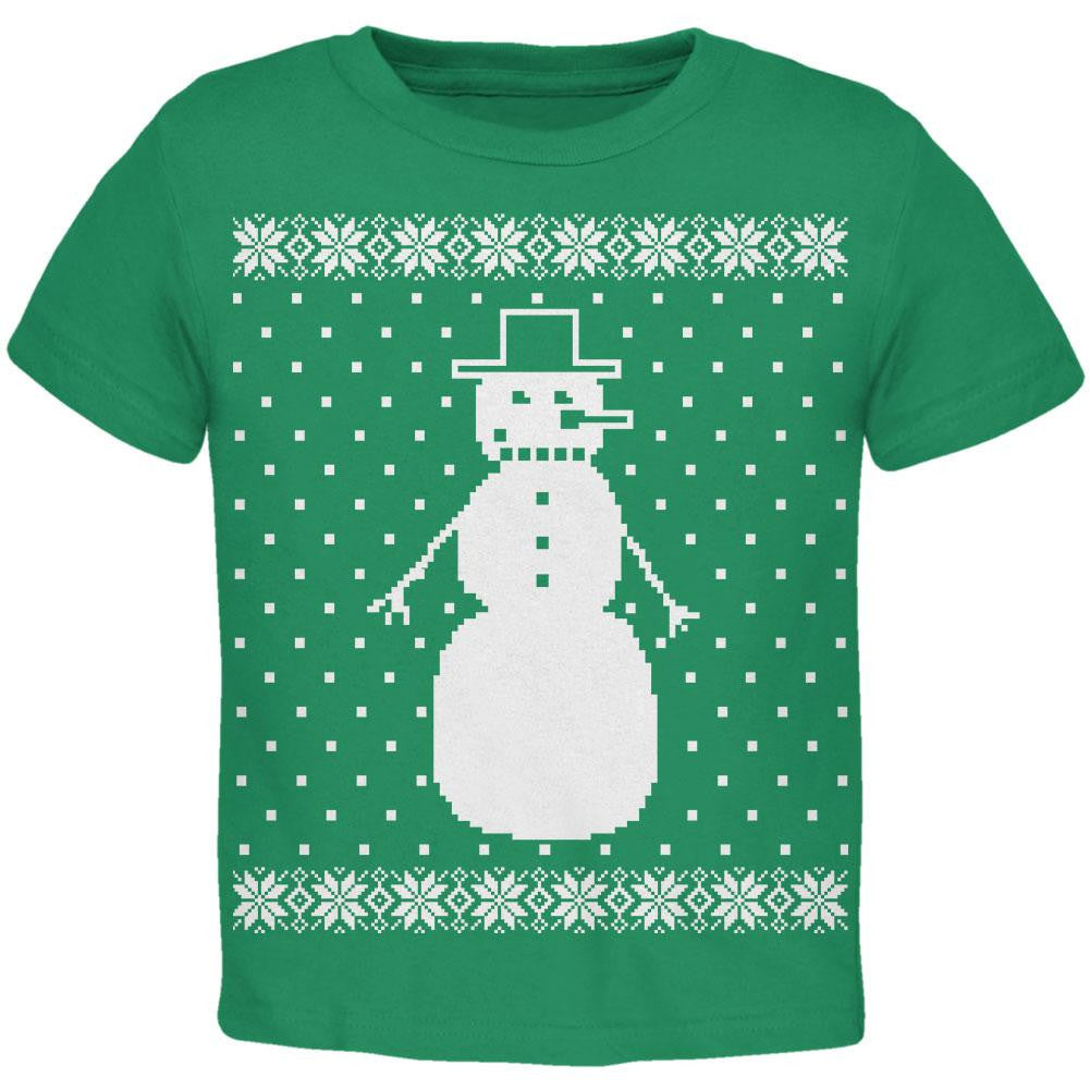 Big Snowman Ugly Christmas Sweater Black Toddler T-Shirt Toddler T-Shirts Old Glory 2T Green