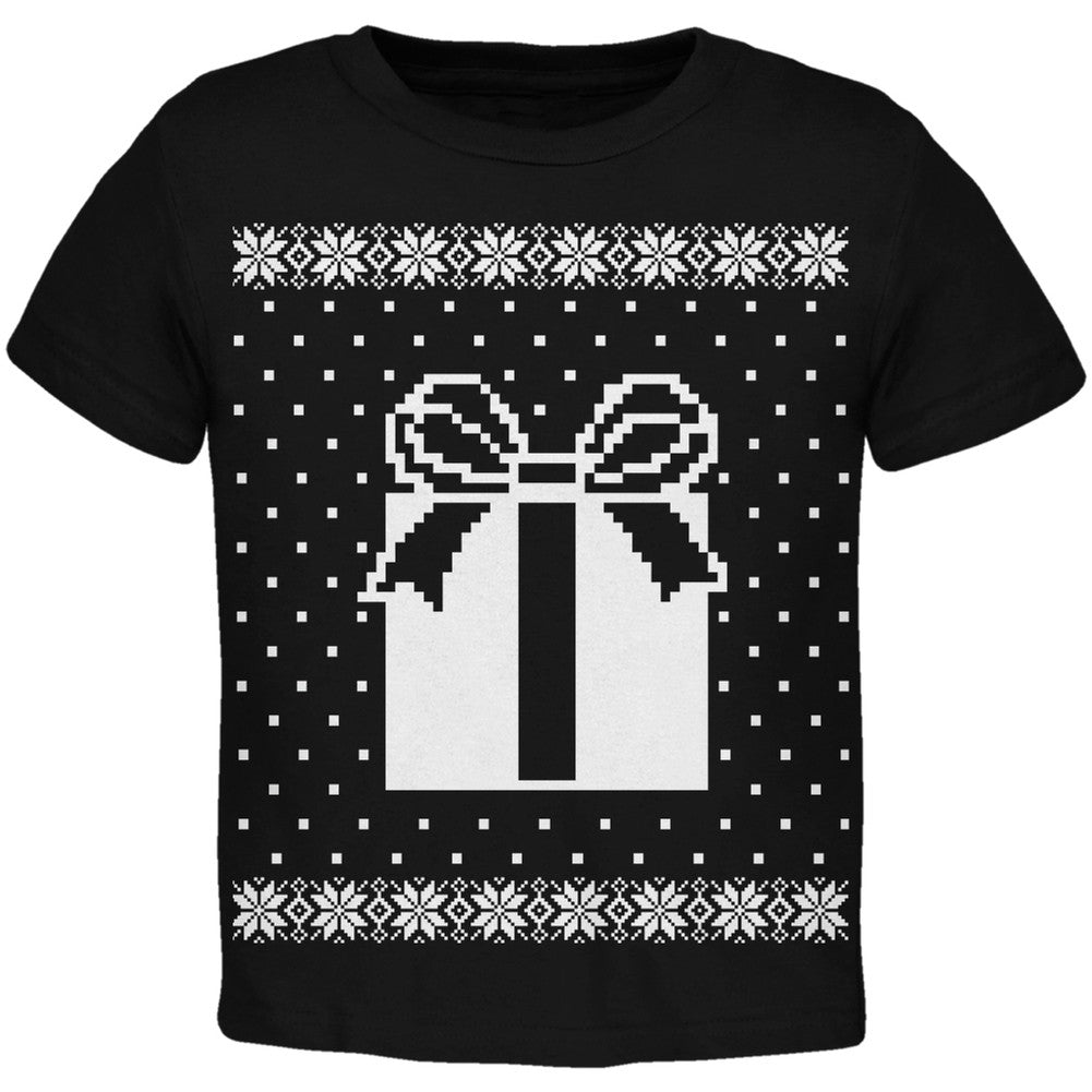 Big Present Ugly Christmas Sweater Black Toddler T-Shirt Toddler T-Shirts Old Glory 2T Black