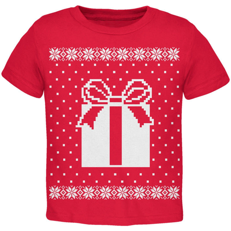 Big Present Ugly Christmas Sweater Black Toddler T-Shirt Toddler T-Shirts Old Glory 2T Red