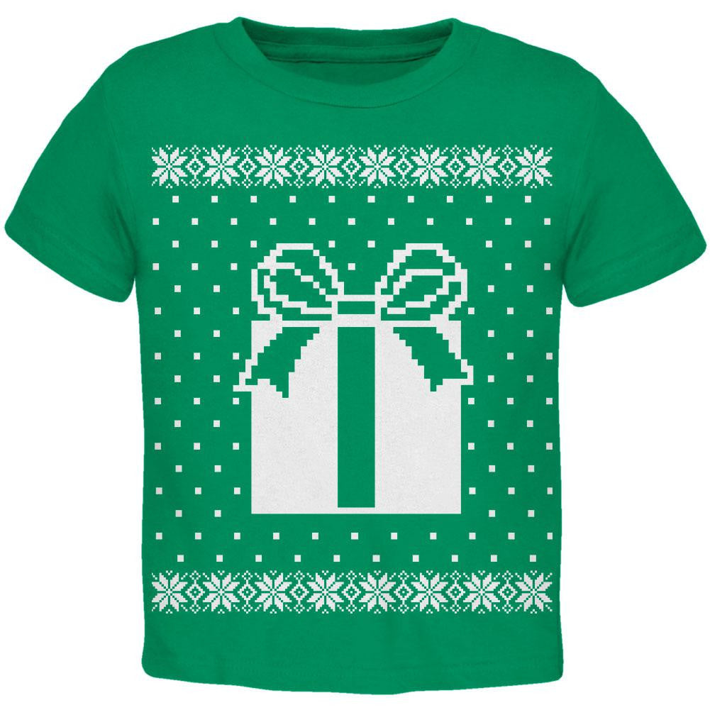 Big Present Ugly Christmas Sweater Black Toddler T-Shirt Toddler T-Shirts Old Glory 2T Green