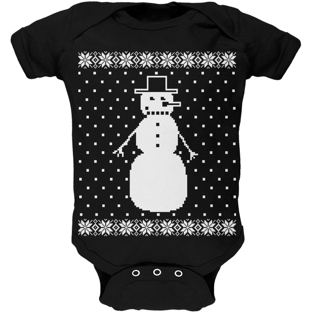 Big Snowman Ugly Christmas Sweater Black Soft Baby One Piece Baby One Piece Old Glory 0-3M Black
