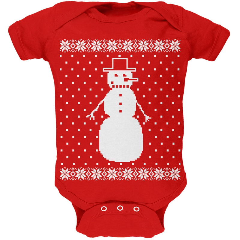 Big Snowman Ugly Christmas Sweater Black Soft Baby One Piece Baby One Piece Old Glory 0-3M Red
