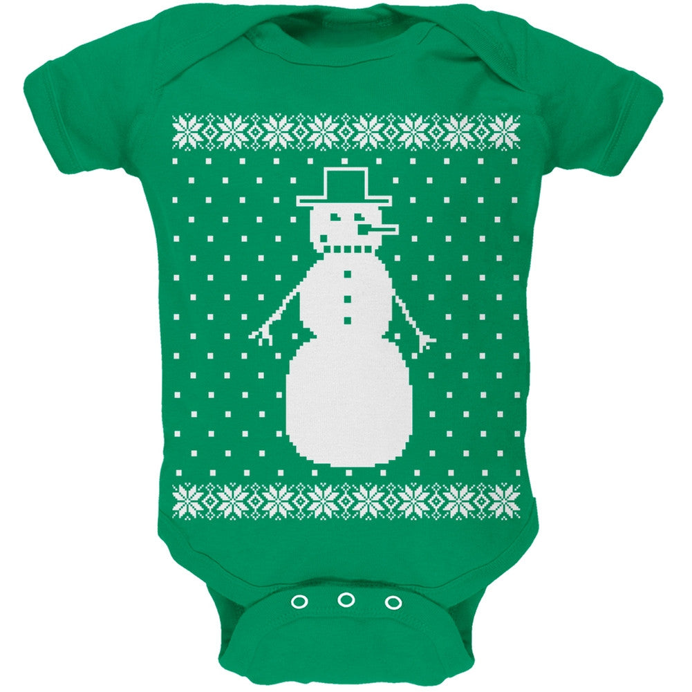 Big Snowman Ugly Christmas Sweater Black Soft Baby One Piece Baby One Piece Old Glory 0-3M Green