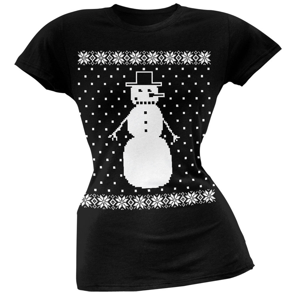 Big Snowman Ugly Christmas Sweater Black Soft Juniors T-Shirt Juniors T-Shirts Old Glory 2XL Black