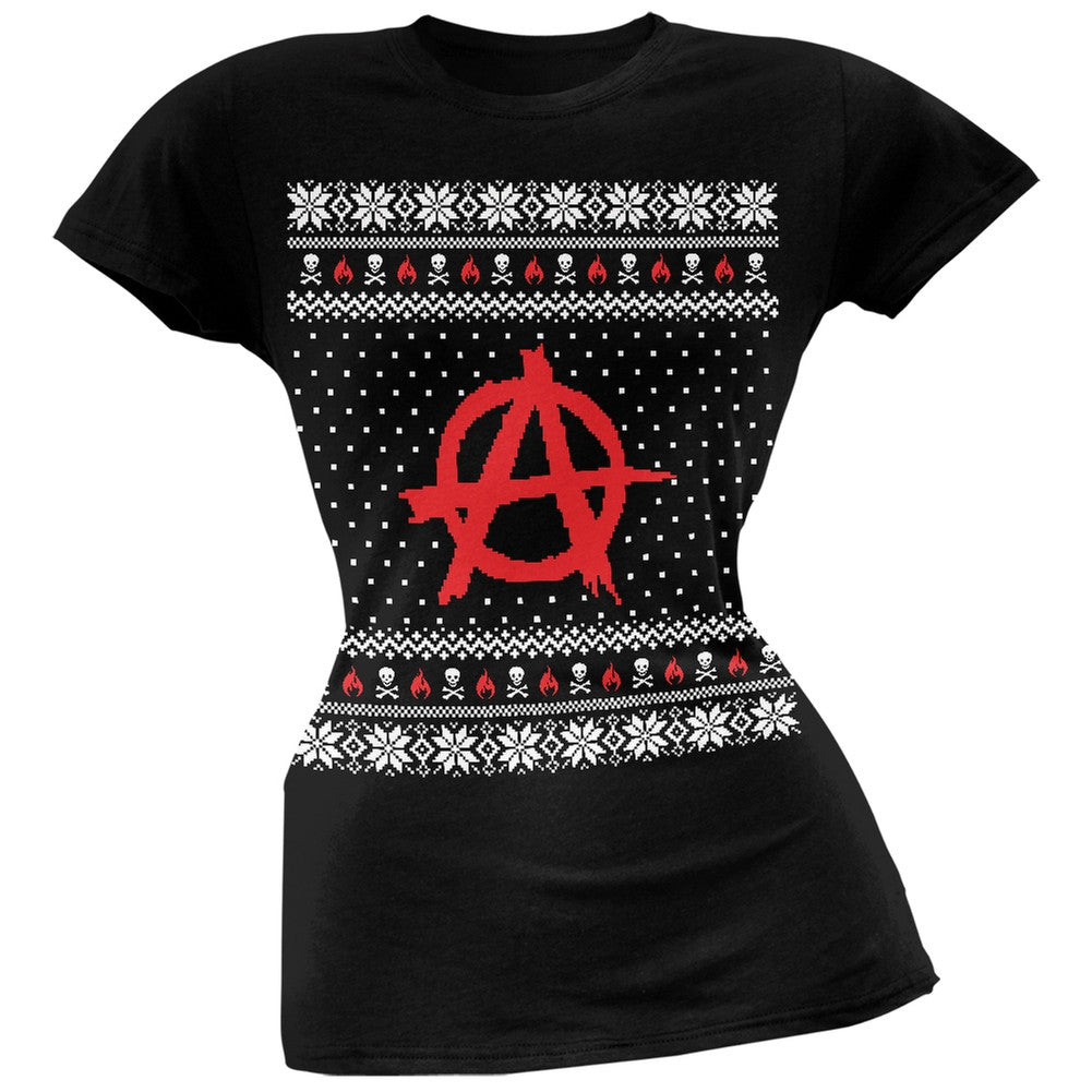 Anarchy Ugly Christmas Sweater Black Soft Juniors T-Shirt Juniors T-Shirts Old Glory 2XL Black