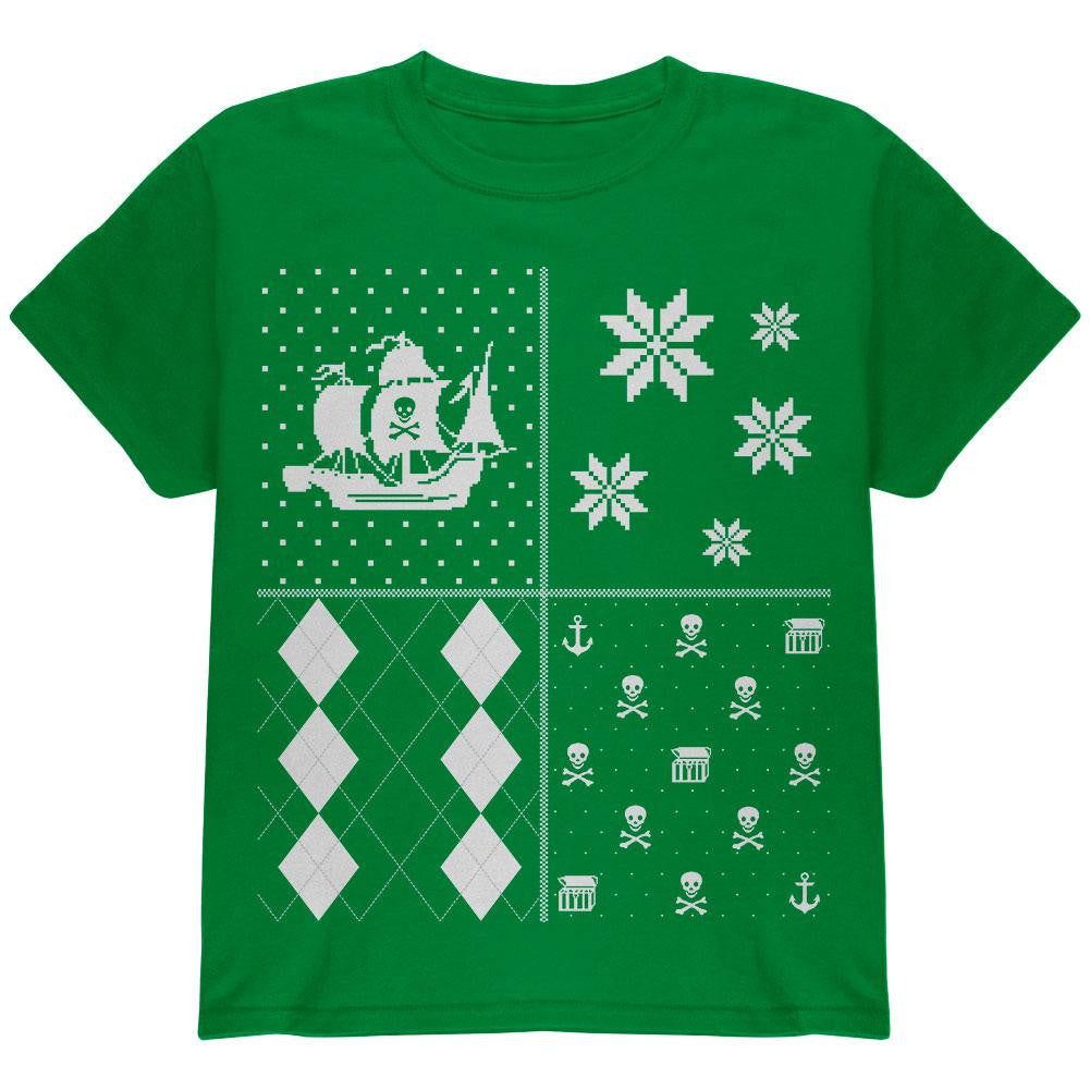 Pirates Festive Blocks Ugly Christmas Sweater Black Youth T-Shirt Youth T-Shirts Old Glory