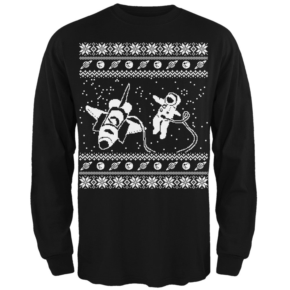 Astronaut in Space Ugly Christmas Sweater Black Long Sleeve T-Shirt Men's Long Sleeves Old Glory 2XL Black