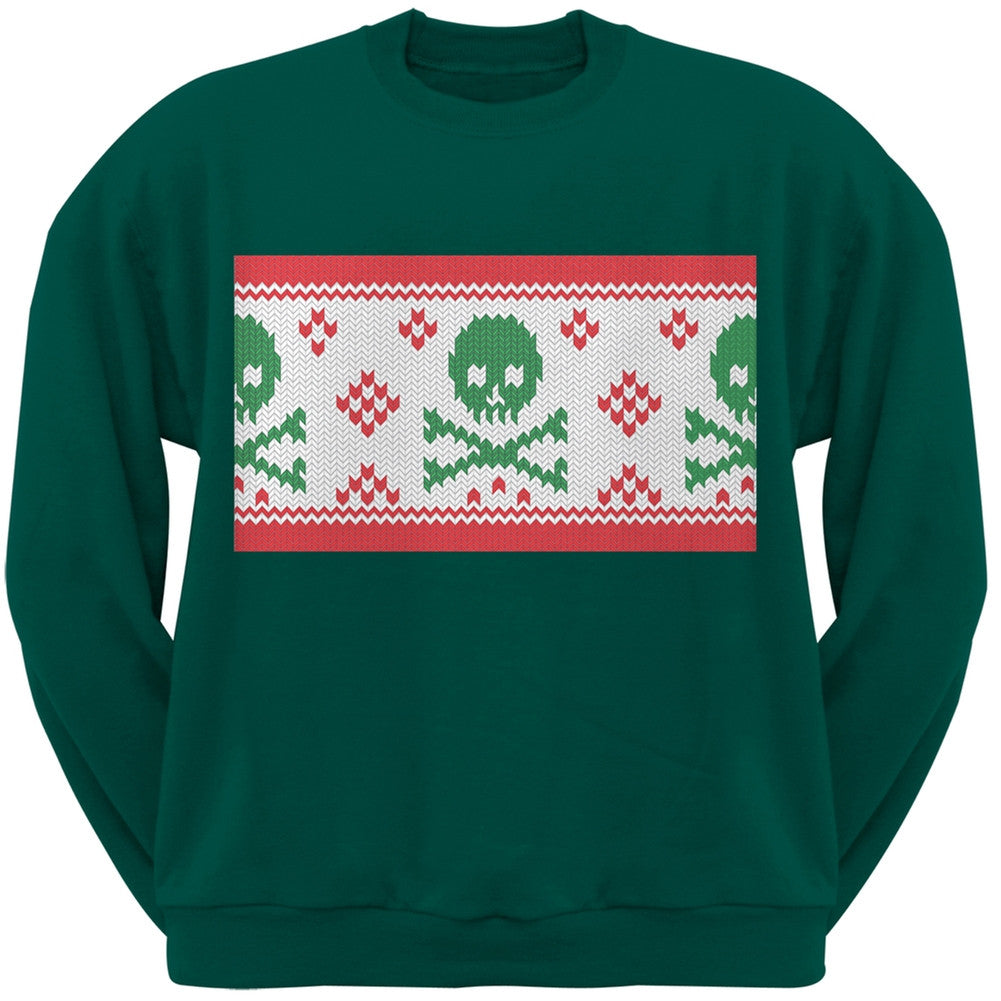 Knit Skull And Crossbones Ugly Christmas Sweater Red Adult Crew Neck Sweatshirt Men's Sweatshirts Old Glory
