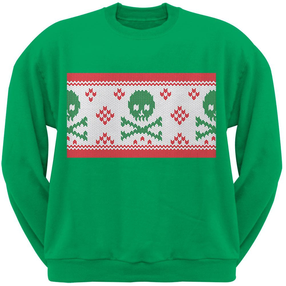 Knit Skull And Crossbones Ugly Christmas Sweater Red Adult Crew Neck Sweatshirt Men's Sweatshirts Old Glory
