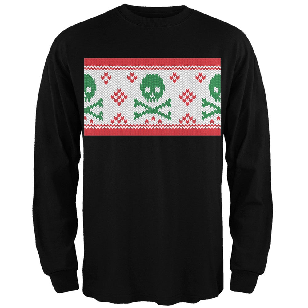 Knit Skull And Crossbones Ugly Christmas Sweater Black Adult Long Sleeve T-Shirt Men's Long Sleeves Old Glory