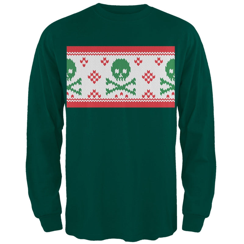 Knit Skull And Crossbones Ugly Christmas Sweater Black Adult Long Sleeve T-Shirt Men's Long Sleeves Old Glory