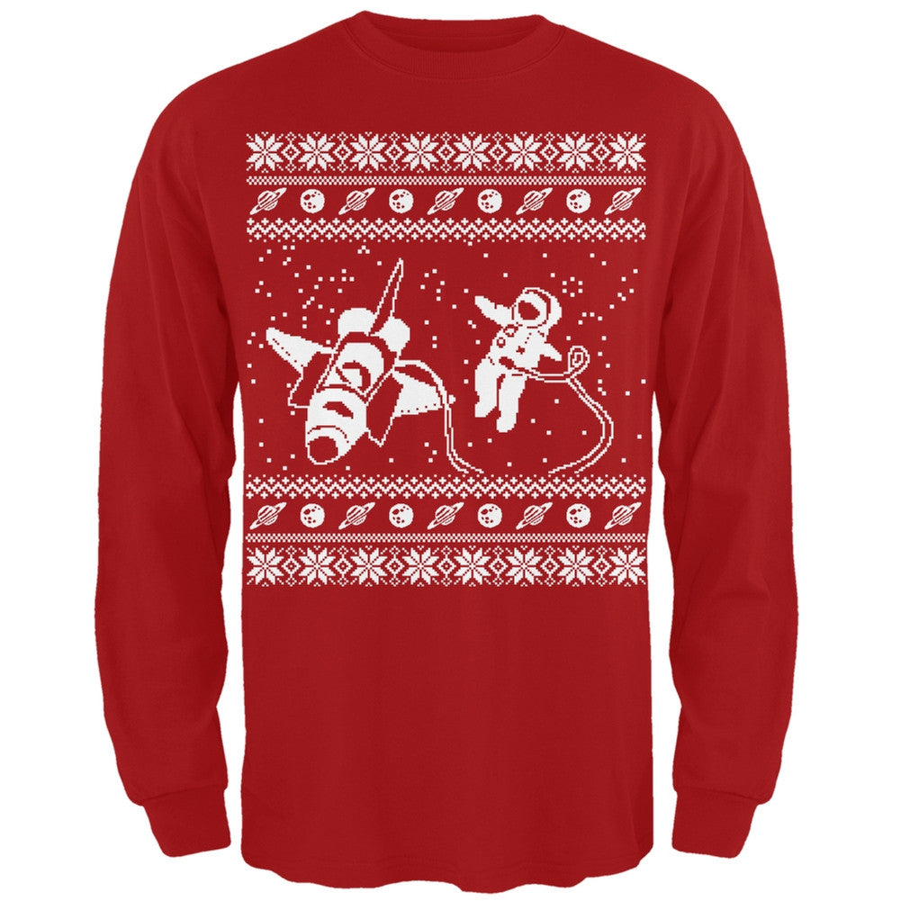 Astronaut in Space Ugly Christmas Sweater Black Long Sleeve T-Shirt Men's Long Sleeves Old Glory 2XL Red
