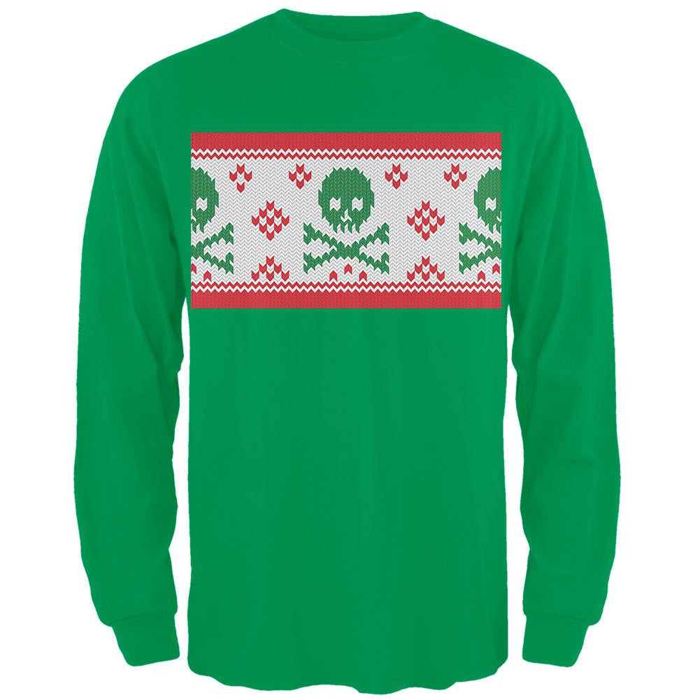 Knit Skull And Crossbones Ugly Christmas Sweater Black Adult Long Sleeve T-Shirt Men's Long Sleeves Old Glory