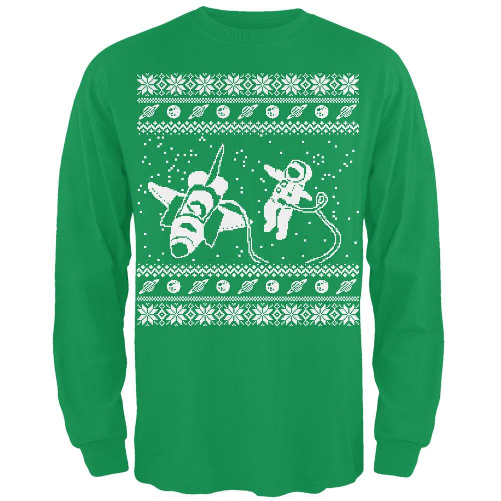 Astronaut in Space Ugly Christmas Sweater Black Long Sleeve T-Shirt Men's Long Sleeves Old Glory 2XL Green