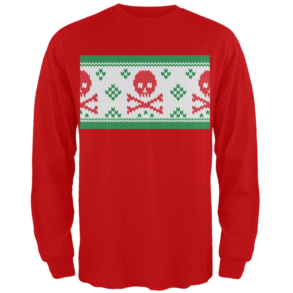 Knit Skull And Crossbones Ugly Christmas Sweater Black Adult Long Sleeve T-Shirt Men's Long Sleeves Old Glory