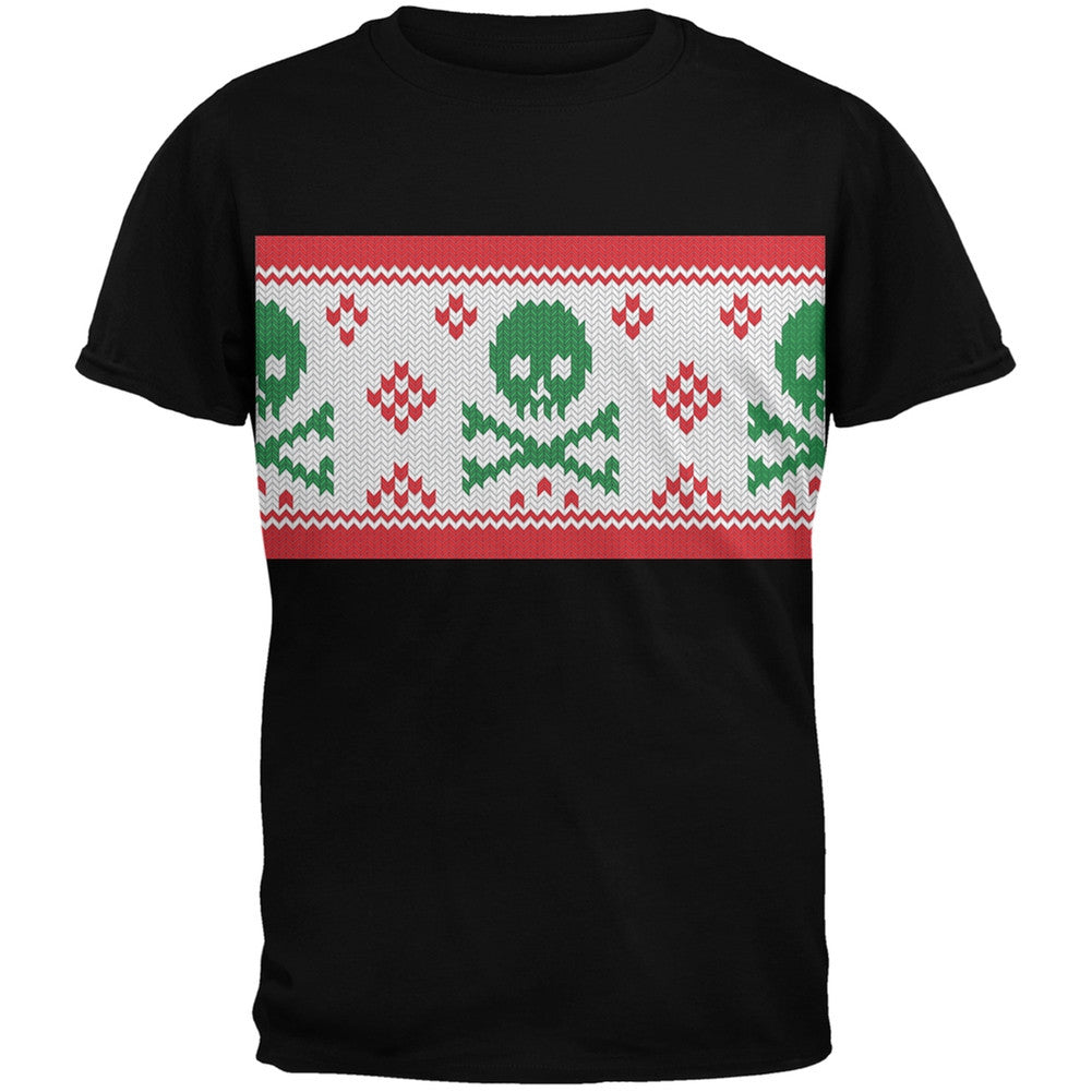 Knit Skull And Crossbones Ugly Christmas Sweater Black Adult T-Shirt Men's T-Shirts Old Glory