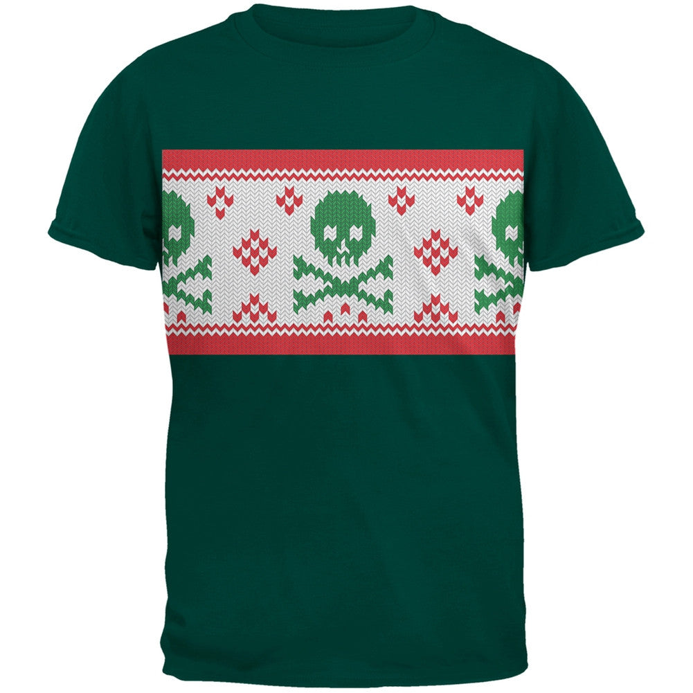 Knit Skull And Crossbones Ugly Christmas Sweater Black Adult T-Shirt Men's T-Shirts Old Glory