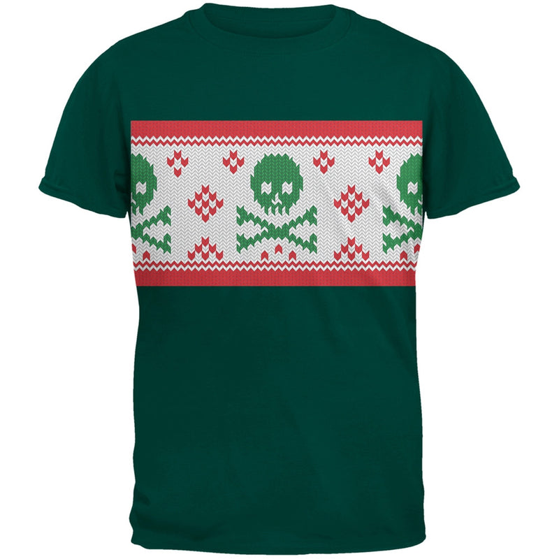 Knit Skull And Crossbones Ugly Christmas Sweater Black Adult T-Shirt Men's T-Shirts Old Glory