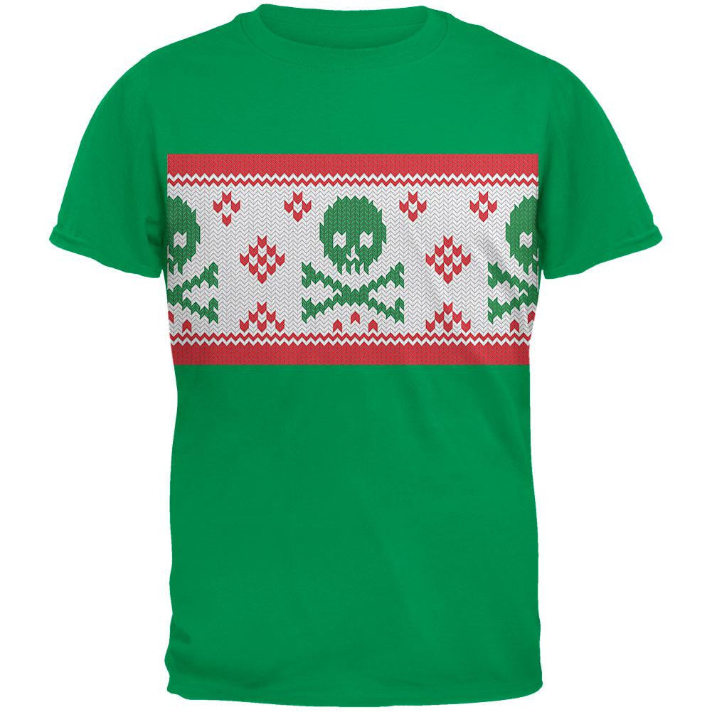 Knit Skull And Crossbones Ugly Christmas Sweater Black Adult T-Shirt Men's T-Shirts Old Glory