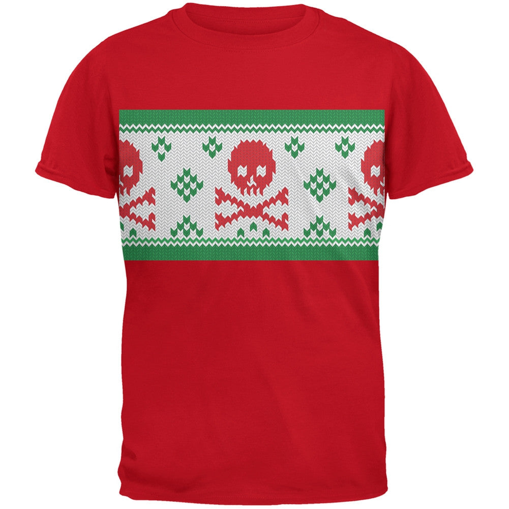 Knit Skull And Crossbones Ugly Christmas Sweater Black Adult T-Shirt Men's T-Shirts Old Glory