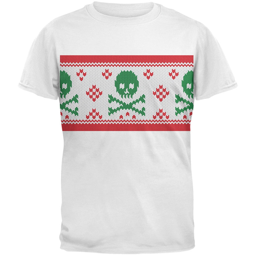 Knit Skull And Crossbones Ugly Christmas Sweater Black Adult T-Shirt Men's T-Shirts Old Glory