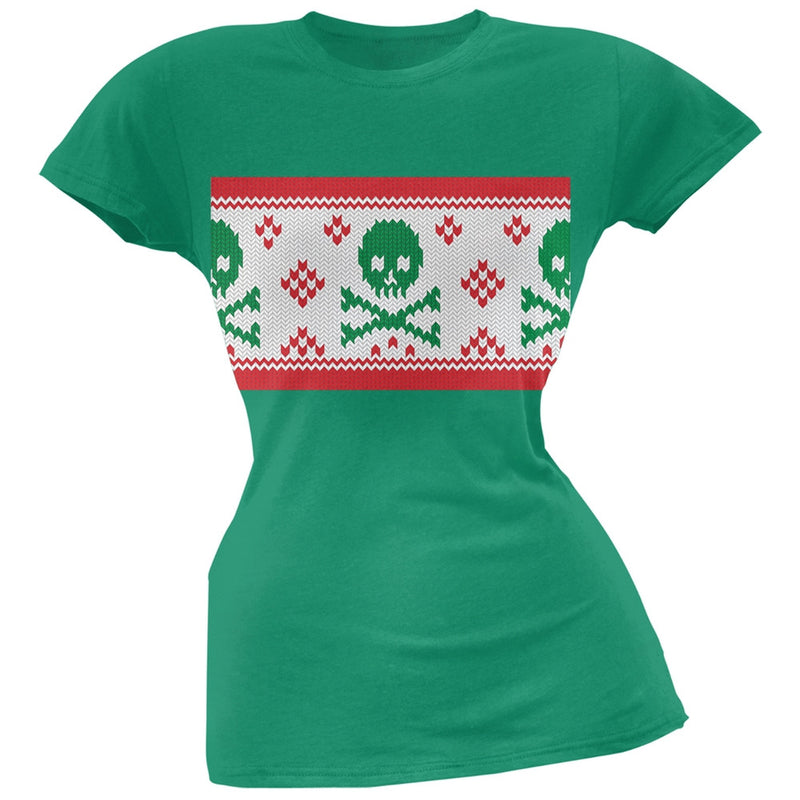 Knit Skull And Crossbones Ugly Christmas Sweater Black Soft Juniors T-Shirt Juniors T-Shirts Old Glory
