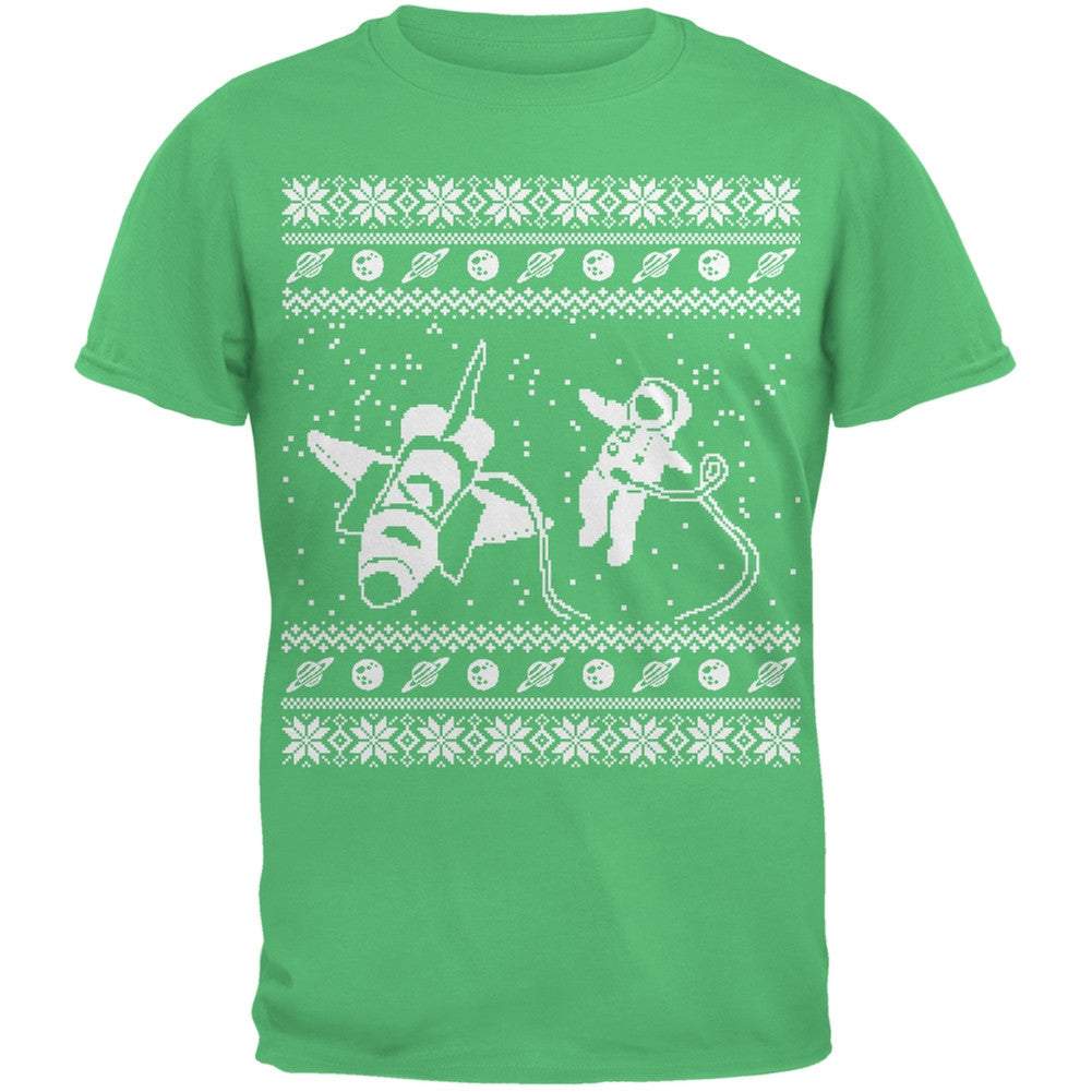 Astronaut in Space Ugly Christmas Sweater Black Adult T-Shirt Men's T-Shirts Old Glory 2XL Green