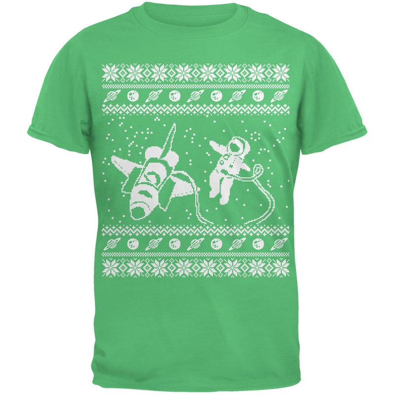 Astronaut in Space Ugly Christmas Sweater Black Adult T-Shirt Men's T-Shirts Old Glory 2XL Green