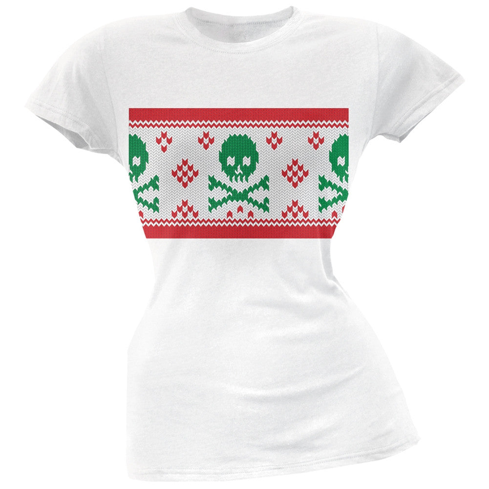 Knit Skull And Crossbones Ugly Christmas Sweater Black Soft Juniors T-Shirt Juniors T-Shirts Old Glory