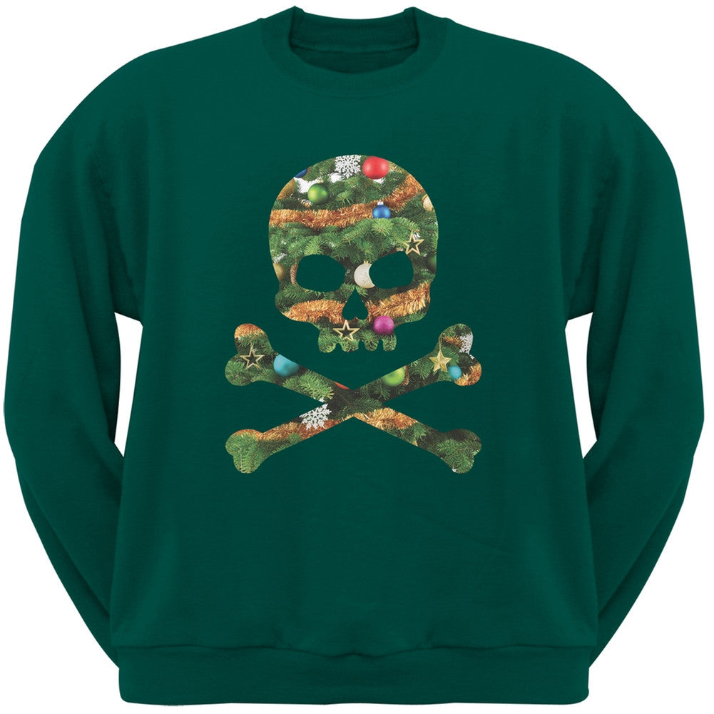 Skull And Crossbones Christmas Tree Cut Out Black Adult Crew Neck Sweatshirt Men's Sweatshirts Old Glory