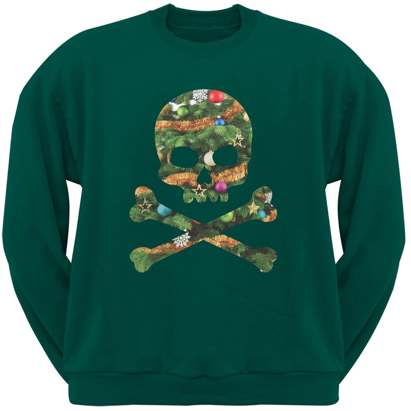 Skull And Crossbones Christmas Tree Cut Out Black Adult Crew Neck Sweatshirt Men's Sweatshirts Old Glory