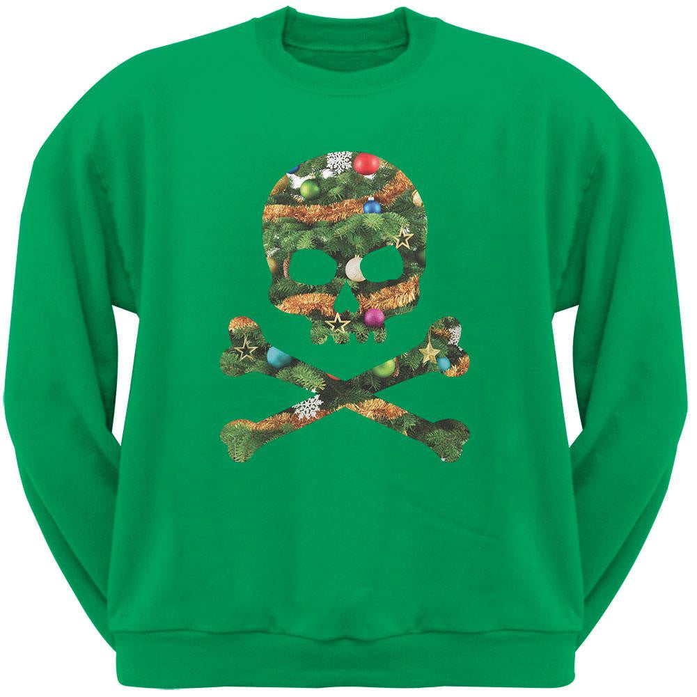 Skull And Crossbones Christmas Tree Cut Out Black Adult Crew Neck Sweatshirt Men's Sweatshirts Old Glory