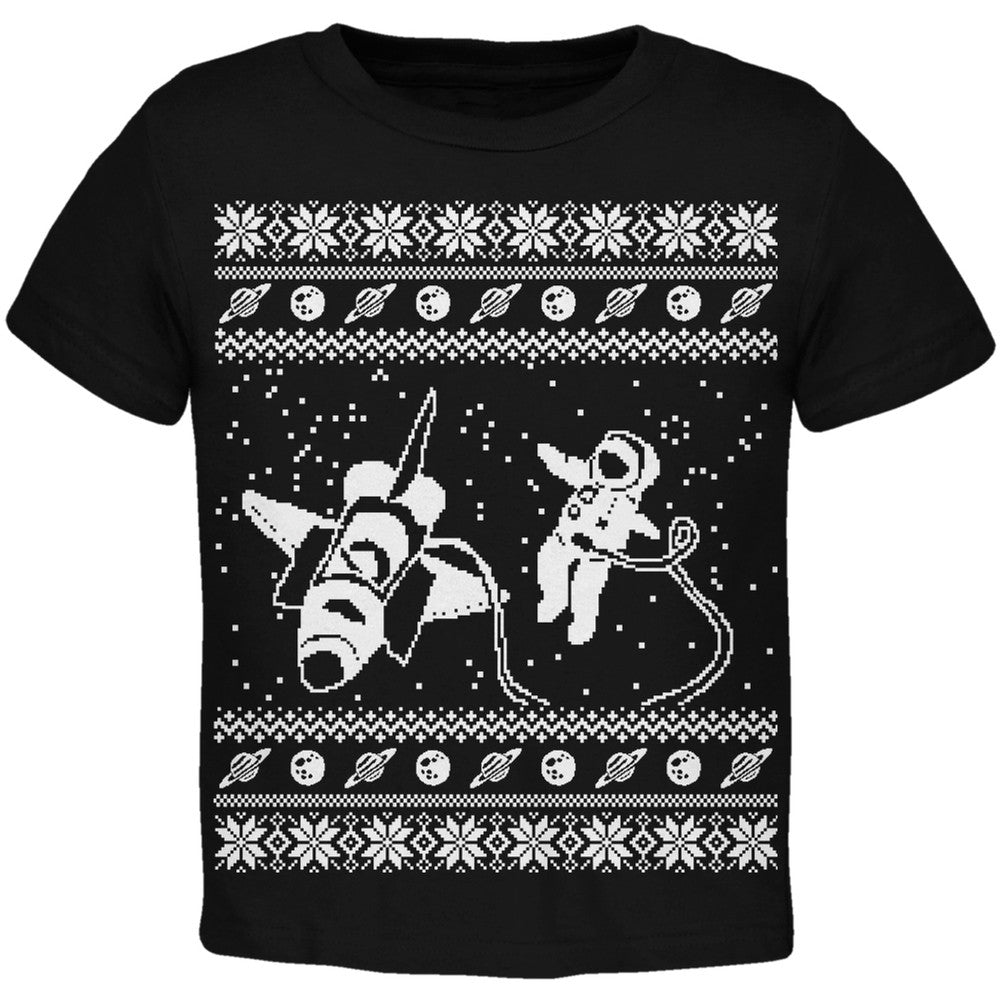 Astronaut in Space Ugly Christmas Sweater Black Toddler T-Shirt Toddler T-Shirts Old Glory 2T Black