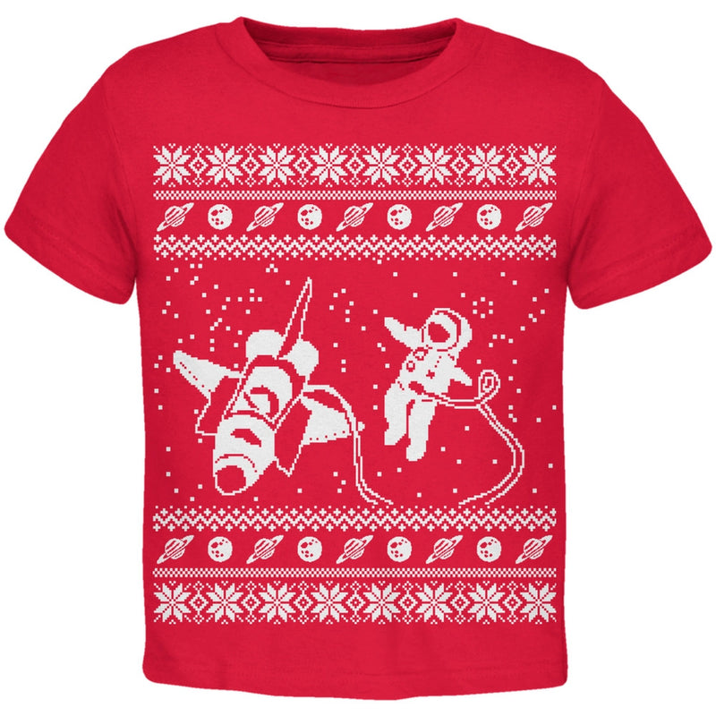 Astronaut in Space Ugly Christmas Sweater Black Toddler T-Shirt Toddler T-Shirts Old Glory 2T Red