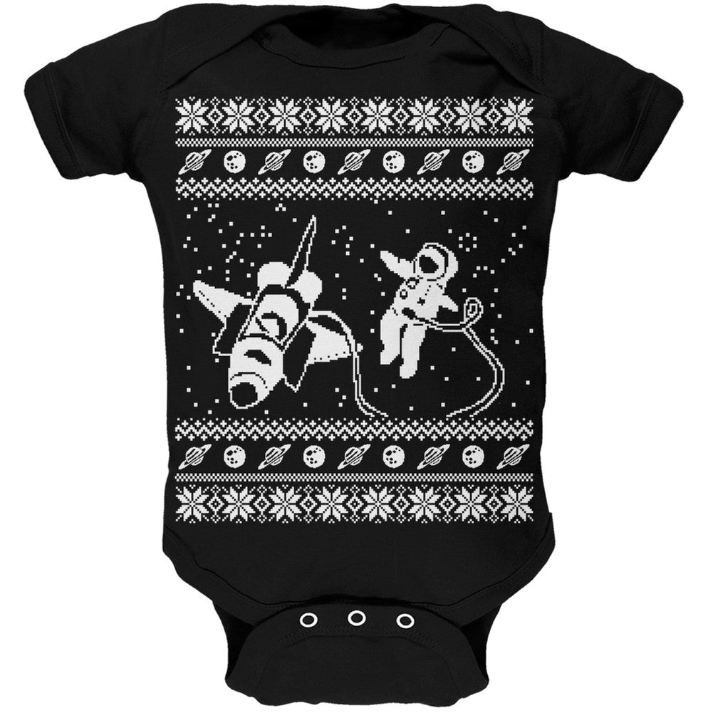 Astronaut in Space Ugly Christmas Sweater Black Soft Baby One Piece Baby One Piece Old Glory 0-3M Black