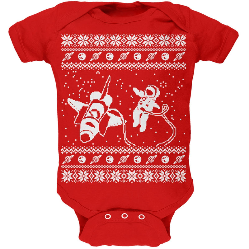 Astronaut in Space Ugly Christmas Sweater Black Soft Baby One Piece Baby One Piece Old Glory 0-3M Red