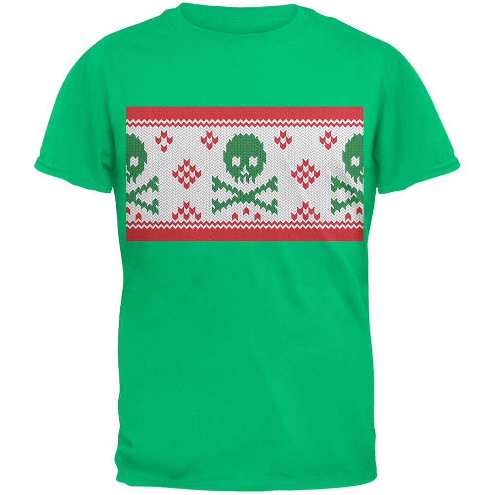 Knit Skull And Crossbones Ugly Christmas Sweater Green Youth T-Shirt Youth T-Shirts Old Glory