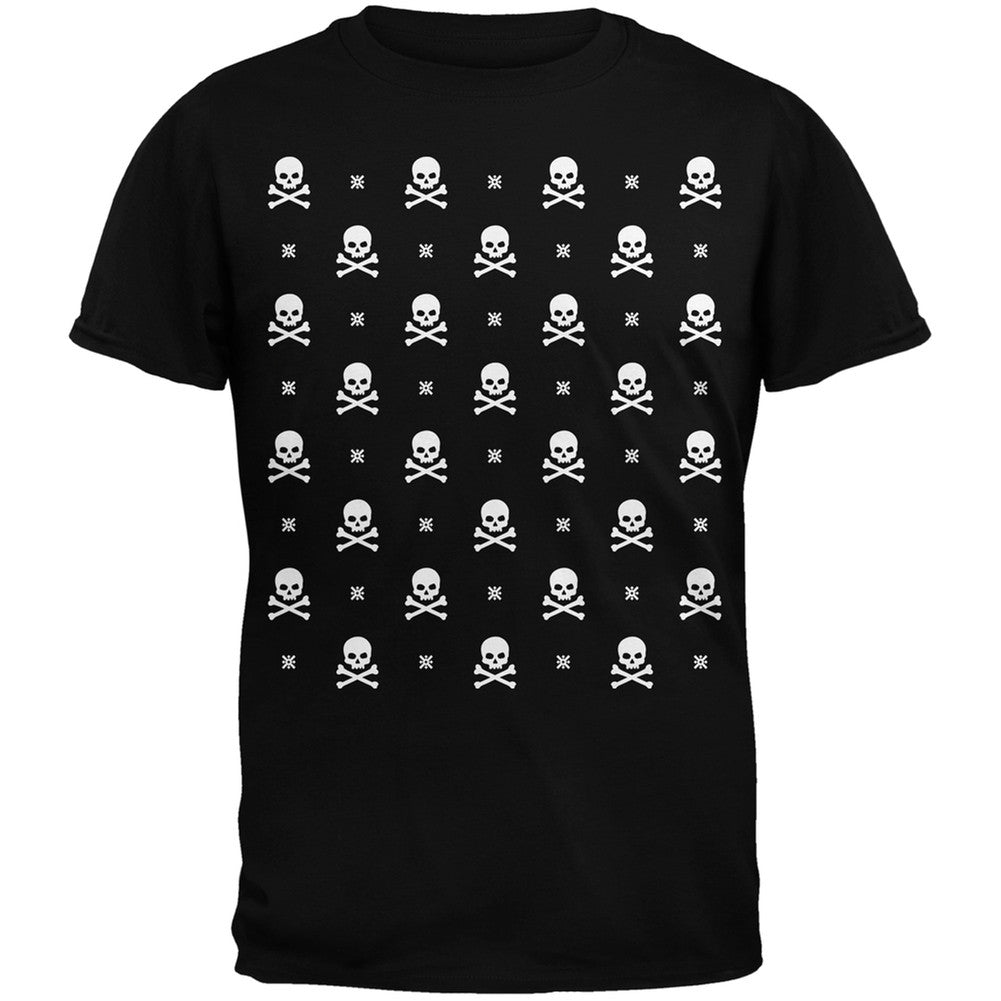 Skull And Crossbones Snowy Ugly Christmas Sweater Black Youth T-Shirt Youth T-Shirts Old Glory