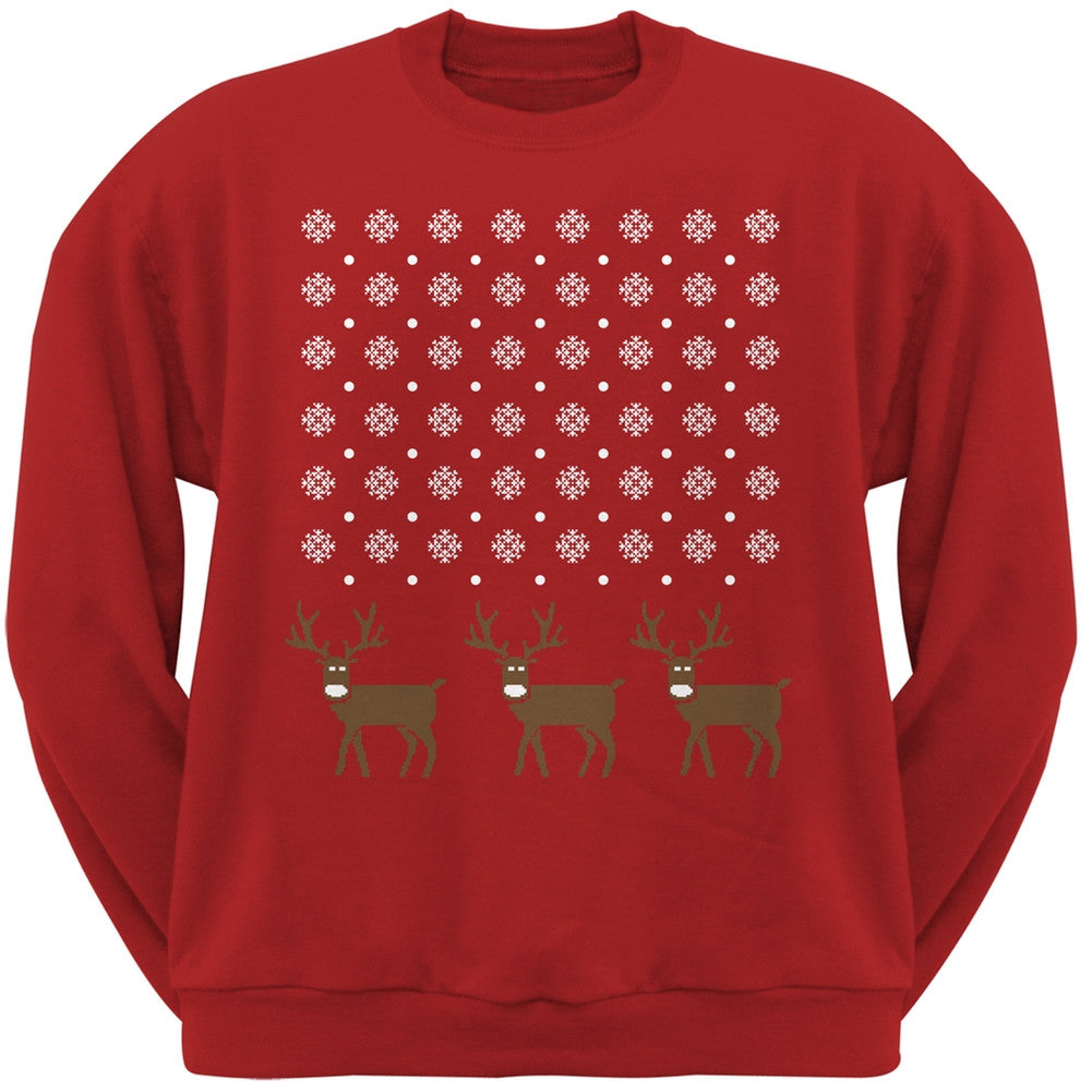 Snowflake and Reindeer Ugly Christmas Green Adult Sweatshirt Men's Sweatshirts Old Glory