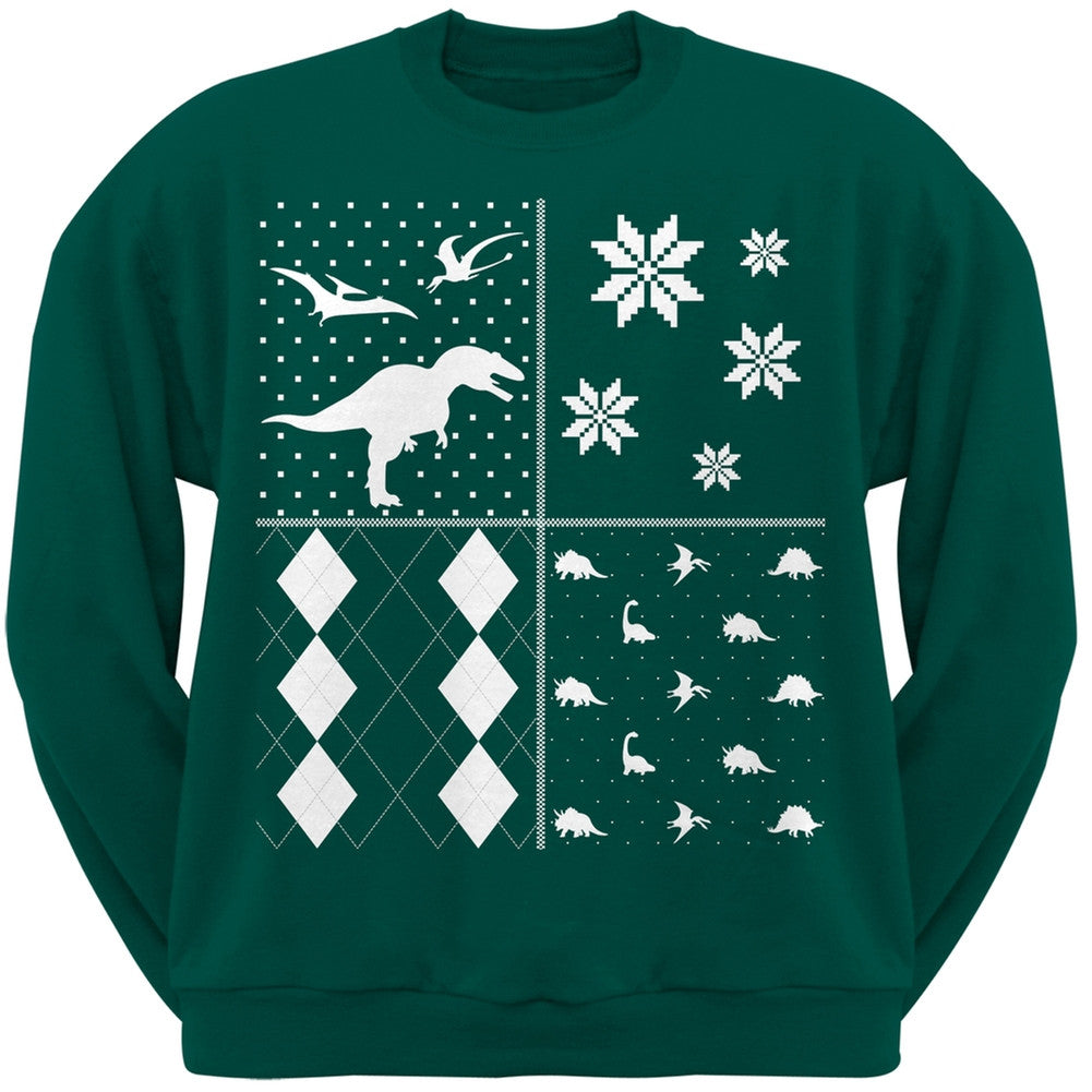Dinosaurs Festive Blocks Ugly Christmas Sweater Black Adult Sweatshirt Men's Sweatshirts Old Glory