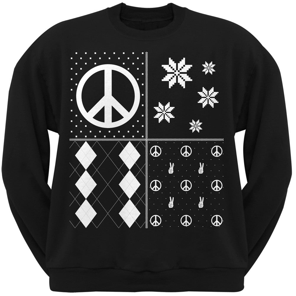 Peace Sign Festive Blocks Ugly Christmas Sweater Black Adult Sweatshirt Men's Sweatshirts Old Glory