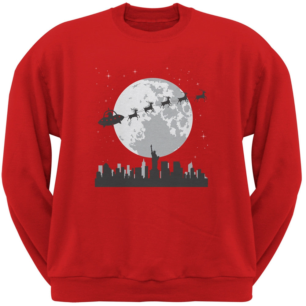 Alien Santa Sleigh Red Adult Sweatshirt Men's Sweatshirts Old Glory 2XL Red