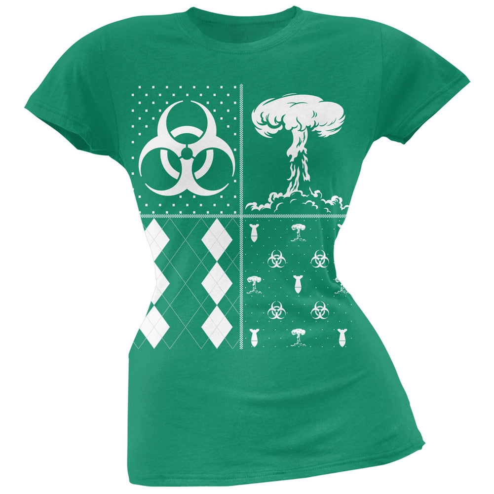 Biohazard Festive Blocks Ugly Christmas Sweater Black Soft Juniors T-Shirt Juniors T-Shirts Old Glory 2XL Green