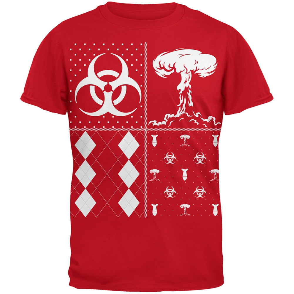Biohazard Festive Blocks Ugly Christmas Sweater Black Adult T-Shirt Men's T-Shirts Old Glory 2XL Red