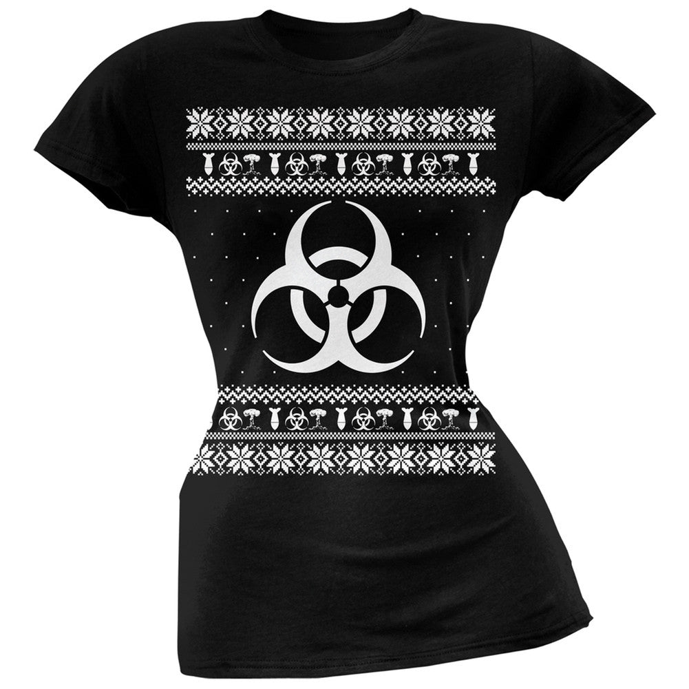 Biohazard Symbol Ugly Christmas Sweater Black Soft Juniors T-Shirt Juniors T-Shirts Old Glory 2XL Black