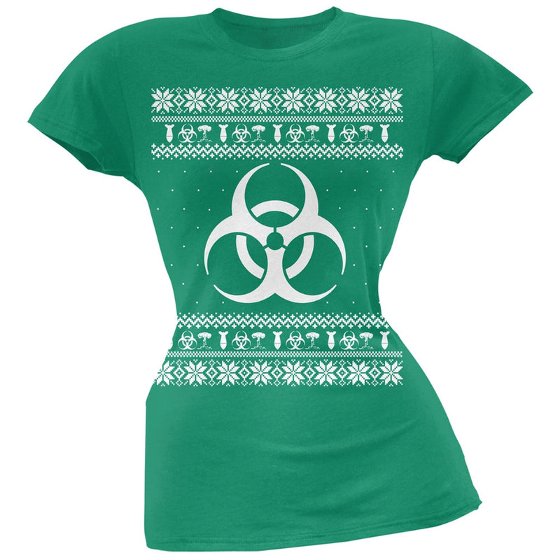 Biohazard Symbol Ugly Christmas Sweater Black Soft Juniors T-Shirt Juniors T-Shirts Old Glory 2XL Green