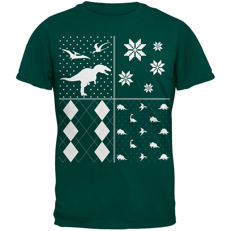 Dinosaurs Festive Blocks Ugly Christmas Sweater Black Youth T-Shirt Youth T-Shirts Old Glory