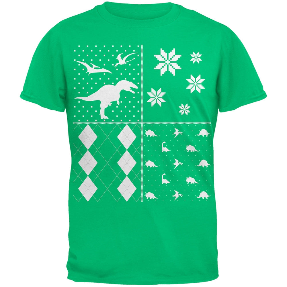 Dinosaurs Festive Blocks Ugly Christmas Sweater Black Youth T-Shirt Youth T-Shirts Old Glory