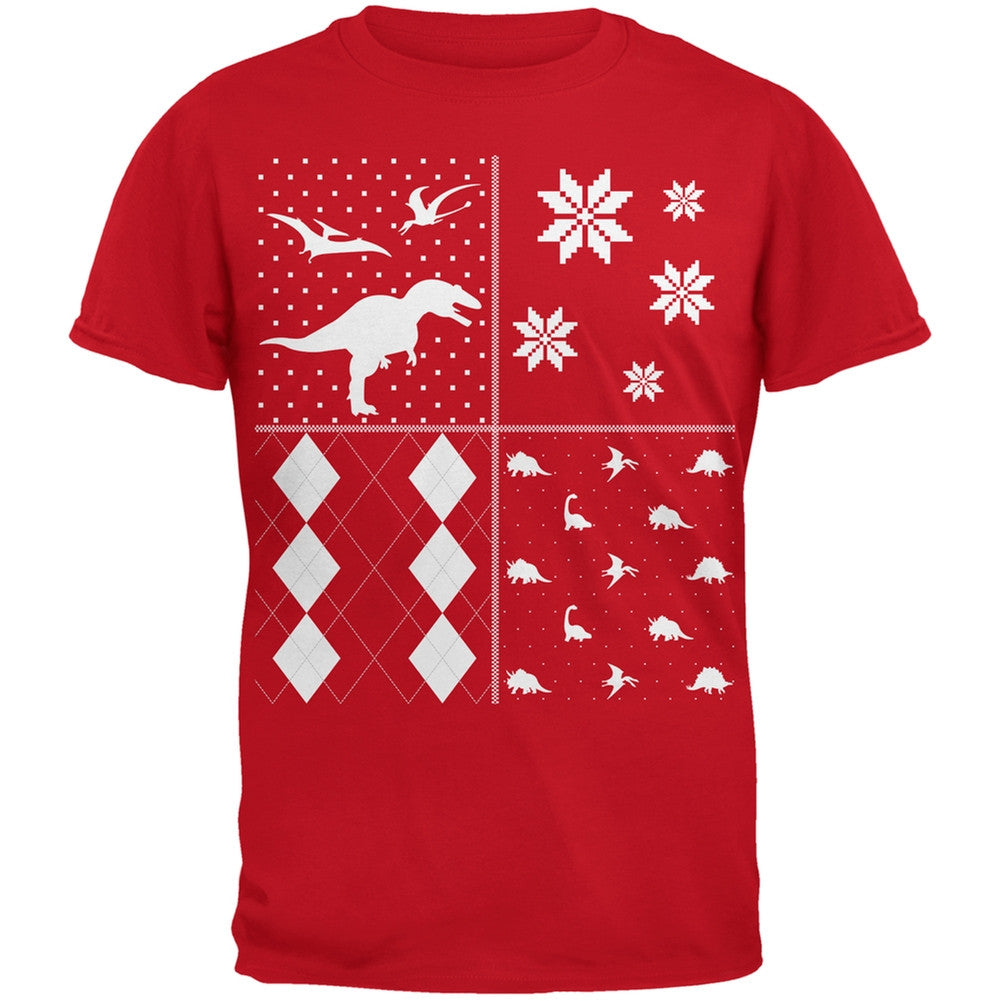 Dinosaurs Festive Blocks Ugly Christmas Sweater Black Youth T-Shirt Youth T-Shirts Old Glory