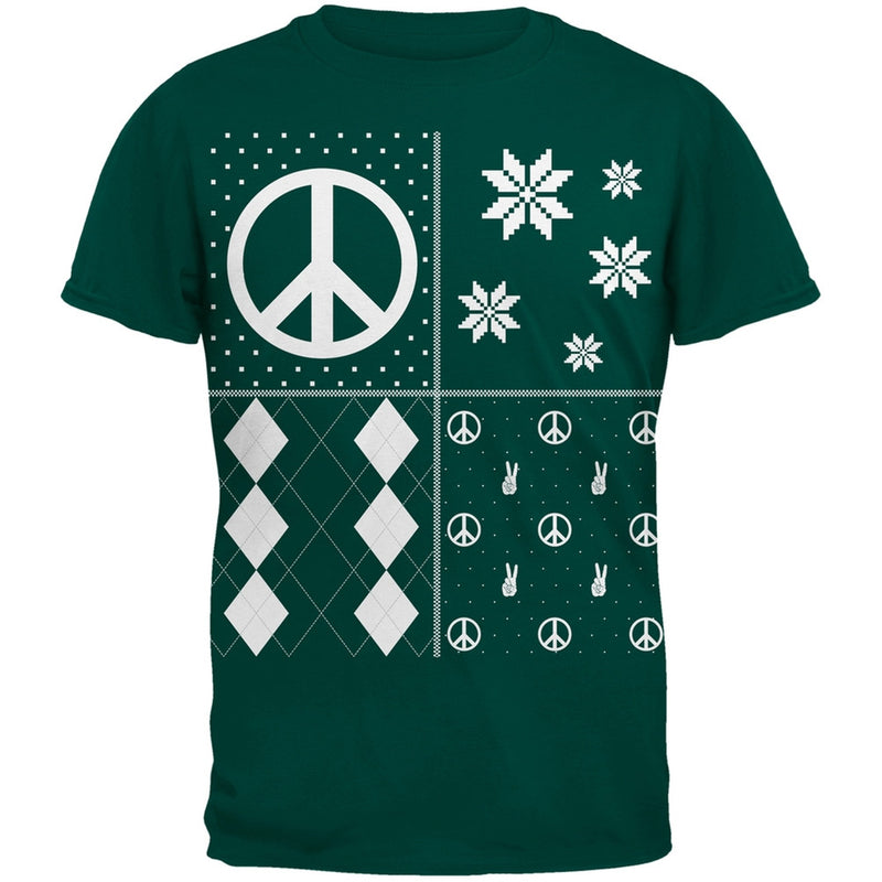 Peace Sign Festive Blocks Ugly Christmas Sweater Black Adult T-Shirt Men's T-Shirts Old Glory